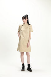Khaki Puff Sleeve Cheongsam