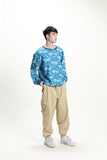 Blue round-neck Printed Pullover