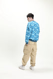 Blue round-neck Printed Pullover