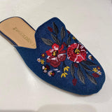 Golden Step女士刺繡拖鞋（普魯士藍）