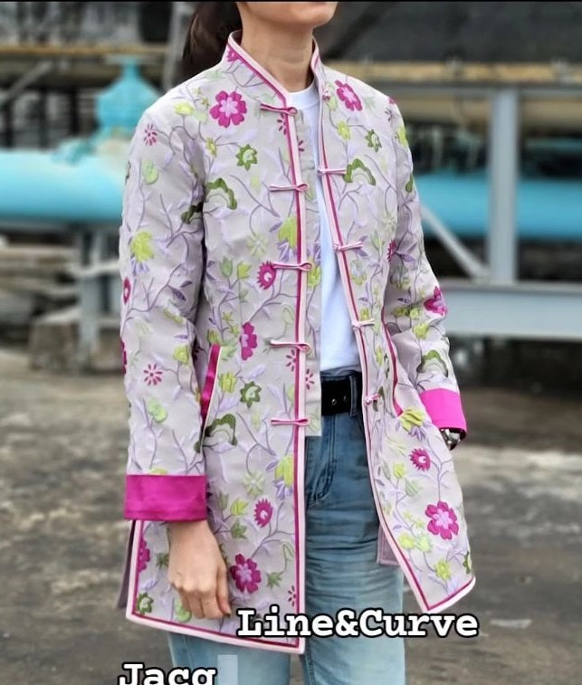 YUE HWA女裝粉紅紫底紫花中長反袖裙YL260-2, 38碼