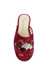 "Golden Step" Lady Emb'd Slippers (Red, White Crane)